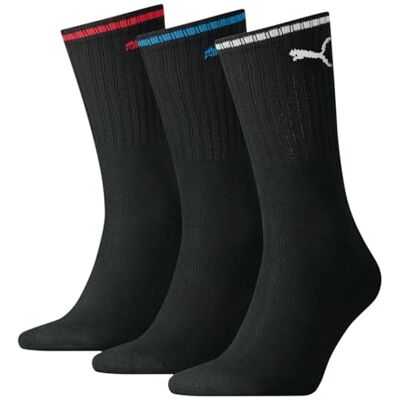 PUMA Uniseks crew sokken (set van 3), zwart, 39-42 EU PUMA Uniseks crew sokken (set van 3), zwart, 39-42 EU