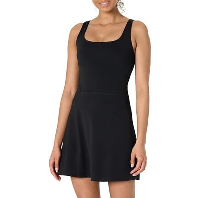 Amazon Essentials Active FormFlex boterzachte tank-tennisjurk voor dames met ingebouwde bodysuit, beha en shorts, Zwart, M Amazon Essentials Active FormFlex boterzachte tank-tennisjurk voor dames met ingebouwde bodysuit, beha en shorts, Zwart, M