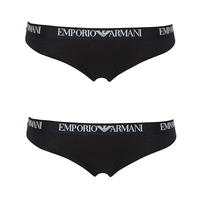 Giorgio Armani Essential Cotton 2-Pack String voor dames, zwart, S, Zwart/Zwart, S Giorgio Armani Essential Cotton 2-Pack String voor dames, zwart, S, Zwart/Zwart, S
