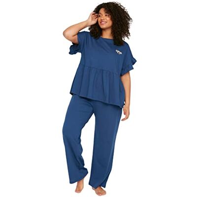Trendyol Vrouwen Vrouw Plain Geweven T-Shirt-Broek Plus Size Pyjama Set, Marineblauw, 3XL, Donkerblauw, 3XL Trendyol Vrouwen Vrouw Plain Geweven T-Shirt-Broek Plus Size Pyjama Set, Marineblauw, 3XL, Donkerblauw, 3XL