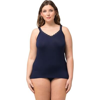 Ulla Popken , Dames, grote maten, onderhemd, kant, bamboe, huidvriendelijk, nachtblauw, 46/48 NL Ulla Popken , Dames, grote maten, onderhemd, kant, bamboe, huidvriendelijk, nachtblauw, 46/48 NL
