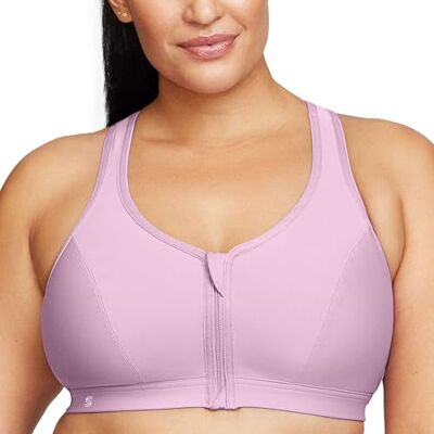 Glamorise Full Figure Plus Size Zip Up Front-Sluiting Sport BH Draadloos # 9266 Lavendel Glamorise Full Figure Plus Size Zip Up Front-Sluiting Sport BH Draadloos # 9266 Lavendel