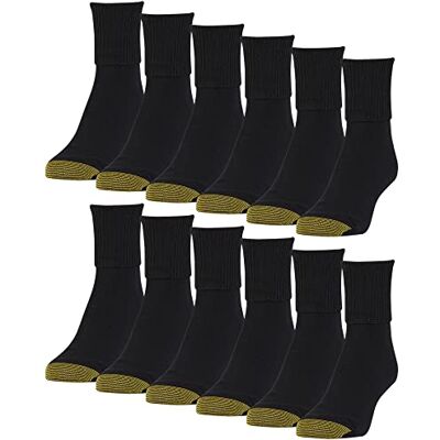 GOLDTOE Gold Toe Dames Classic Turn Manchet Sokken, Multipairs Casual, Zwart (12 paar), M GOLDTOE Gold Toe Dames Classic Turn Manchet Sokken, Multipairs Casual, Zwart (12 paar), M