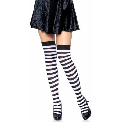Leg Avenue 6005 Overknee Halterlose Strümpfe Mit Streifen, Einheitsgröße (EUR 36-40), schwarz/weiß, Damen Karneval Kostüm Fasching 600522007 Leg Avenue 6005 Overknee Halterlose Strümpfe Mit Streifen, Einheitsgröße (EUR 36-40), schwarz/weiß, Damen Karneval Kostüm Fasching 600522007