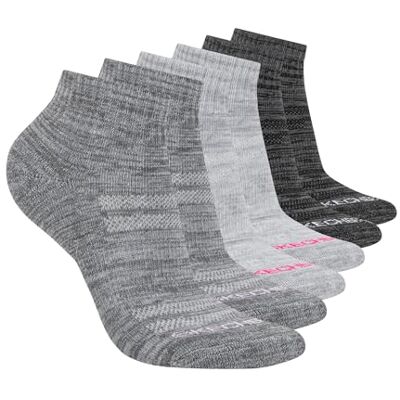 Skechers Performance Quarter Crew sokken, 6 stuks, ademend en gewatteerd voetbed, Medium Grijs/Lichtgrijs/Houtskool, 9-11 Skechers Performance Quarter Crew sokken, 6 stuks, ademend en gewatteerd voetbed, Medium Grijs/Lichtgrijs/Houtskool, 9-11