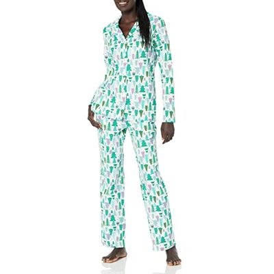 Amazon Essentials Dames flanellen pyjama met lange mouwen en knoopsluiting aan de voorkant, feestelijke boom flanellen set, XXS Amazon Essentials Dames flanellen pyjama met lange mouwen en knoopsluiting aan de voorkant, feestelijke boom flanellen set, XXS