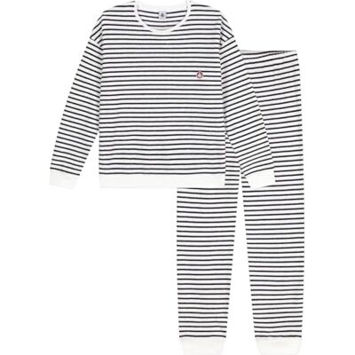 Petit Bateau Damespyjama van katoenen badstof met strepen, Milk/avond, L Petit Bateau Damespyjama van katoenen badstof met strepen, Milk/avond, L