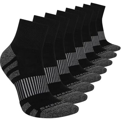 Skechers Dames 8-pack Work Collection High Quarter Crew Sokken, Extra Kussen & Mesh Ventilatie, Zwart, 9-11 Skechers Dames 8-pack Work Collection High Quarter Crew Sokken, Extra Kussen & Mesh Ventilatie, Zwart, 9-11