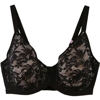 Bali Women's Breathe Lace Underwire, Breathable Modal Bra, Convertible Straps, Black/Almond Lining Bali Women's Breathe Lace Underwire, Breathable Modal Bra, Convertible Straps, Black/Almond Lining