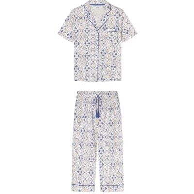 women'secret Daily Marrakesh pyjama met korte mouwen voor dames, Witte achtergrond, S women'secret Daily Marrakesh pyjama met korte mouwen voor dames, Witte achtergrond, S