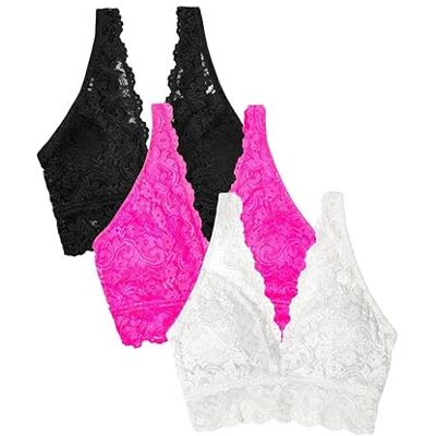 Smart & Sexy Signature Lace Deep V Bralette voor dames, 3 stuks, Meerkleurig, S Smart & Sexy Signature Lace Deep V Bralette voor dames, 3 stuks, Meerkleurig, S