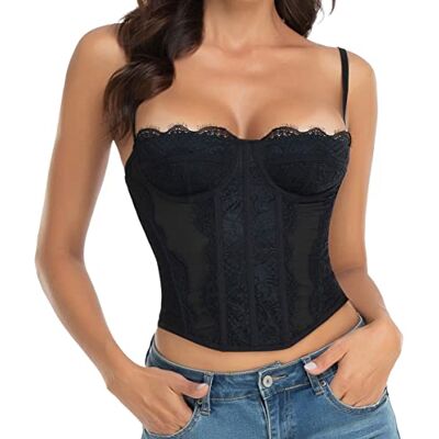 Raxnode Kanten bustier, korset, sexy top voor uitgaan, feestjes en clubs, met gesp, Zwart, XXL Raxnode Kanten bustier, korset, sexy top voor uitgaan, feestjes en clubs, met gesp, Zwart, XXL