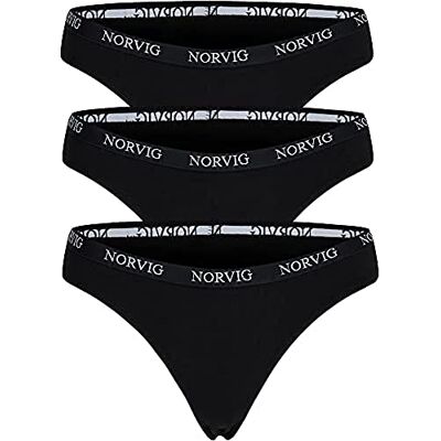 NORVIG Dames 3-Pack Black G-String Panties, XS NORVIG Dames 3-Pack Black G-String Panties, XS