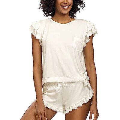 DKaren Lulu Damespyjama, 2-delige set, pyjama, viscose, shorts, nachtkleding, Lulu, ecru, XXL DKaren Lulu Damespyjama, 2-delige set, pyjama, viscose, shorts, nachtkleding, Lulu, ecru, XXL