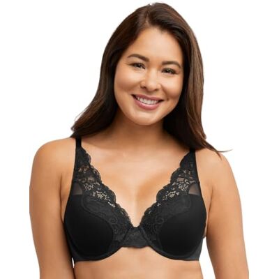 Bali Kanten beugel voor dames, één gladde U-comfortabele stretch converteerbare beha met volledige dekking, Zwart, 95D Bali Kanten beugel voor dames, één gladde U-comfortabele stretch converteerbare beha met volledige dekking, Zwart, 95D