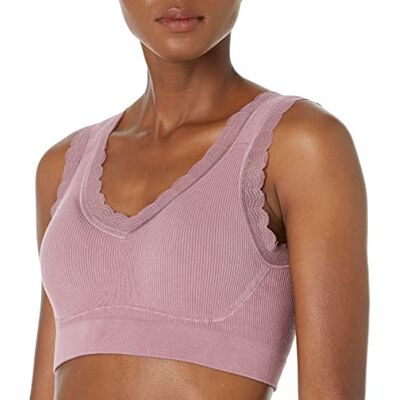 Rhonda Shear Geribde vrijetijdsbeha voor dames met kanten detail, Mauve, XL Rhonda Shear Geribde vrijetijdsbeha voor dames met kanten detail, Mauve, XL