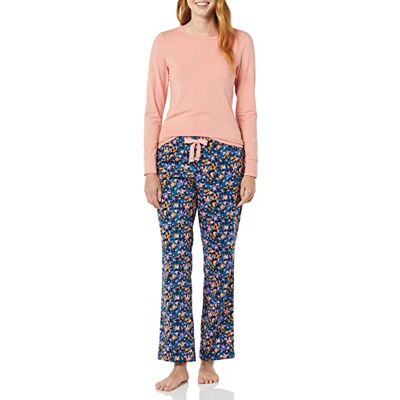 Amazon Essentials Lichtgewicht flanellen broek en T-shirt met lange mouwen voor dames, slaapset (verkrijgbaar in grote maten), zalmroze/bloemen camouflage, klein Amazon Essentials Lichtgewicht flanellen broek en T-shirt met lange mouwen voor dames, slaapset (verkrijgbaar in grote maten), zalmroze/bloemen camouflage, klein
