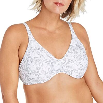 Bali Passion for Comfort Minimizer Bra, Full Coverage Underwire Bra met naadloze cups, Everyday Bra, No Bulge Smoothing, Zilverkleurige kantdruk, 85E Bali Passion for Comfort Minimizer Bra, Full Coverage Underwire Bra met naadloze cups, Everyday Bra, No Bulge Smoothing, Zilverkleurige kantdruk, 85E
