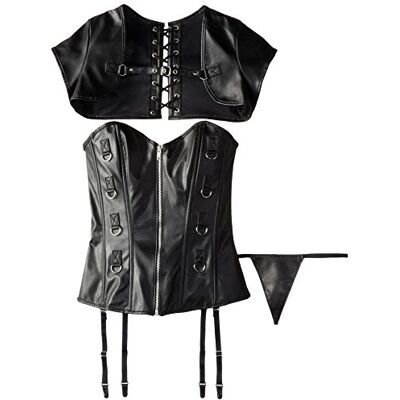 Allure Lingerie Dames kunstleer korset met bolero top, Zwart, M Allure Lingerie Dames kunstleer korset met bolero top, Zwart, M