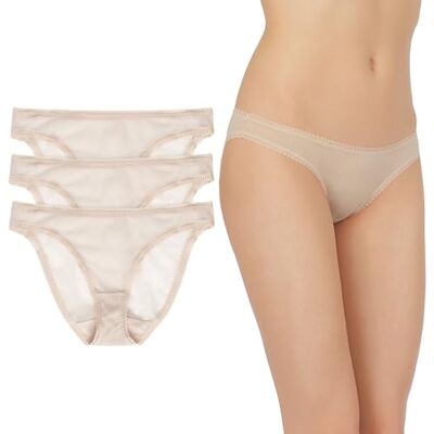 OnGossamer Gossamer Mesh Hip 3-pack ondergoed in bikinistijl, champagne, L, champagne, L OnGossamer Gossamer Mesh Hip 3-pack ondergoed in bikinistijl, champagne, L, champagne, L