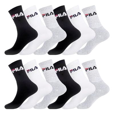 FILA Sokken Heren en Dames 39-42, Katoen Set van 12, Zwart A Uniseks, Volwassenen, Hoge Sokken, Ideaal voor sportsneakers, Tussenseizoen/Winter, Dik, Stretch, 12 Paar FILA Sokken Heren en Dames 39-42, Katoen Set van 12, Zwart A Uniseks, Volwassenen, Hoge Sokken, Ideaal voor sportsneakers, Tussenseizoen/Winter, Dik, Stretch, 12 Paar