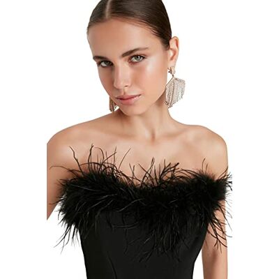 Trendyol Vrouwen Getailleerde Off-Shoulder Strapless Geweven Bustier, Zwart, 60 Trendyol Vrouwen Getailleerde Off-Shoulder Strapless Geweven Bustier, Zwart, 60