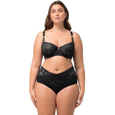 Ulla Popken Womenswear Plus Size Curvy Blad Patroon Kant Onderdraad BH 816402, Zwart, 385D Ulla Popken Womenswear Plus Size Curvy Blad Patroon Kant Onderdraad BH 816402, Zwart, 385D