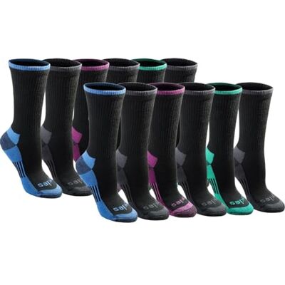 Dickies Dri-tech Moisture Control Crew Sokken voor dames, multipack (verpakking van 12), Zwart Assortiment (12 paar), Shoe 5-7 Dickies Dri-tech Moisture Control Crew Sokken voor dames, multipack (verpakking van 12), Zwart Assortiment (12 paar), Shoe 5-7