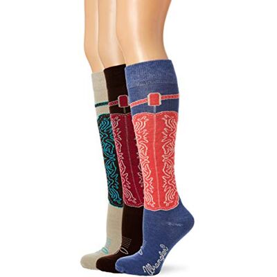 Wrangler Dames Rayon Hoefijzer Boot Sokken 3 Paar Pack Pack, Blauw/Khaki/Bruin, M Wrangler Dames Rayon Hoefijzer Boot Sokken 3 Paar Pack Pack, Blauw/Khaki/Bruin, M