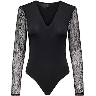ONLY Dames Onlsia V-hals L/S Lace Body Acc, zwart, m, zwart, M ONLY Dames Onlsia V-hals L/S Lace Body Acc, zwart, m, zwart, M