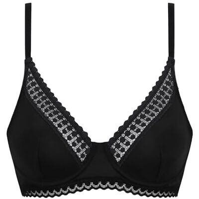 DIM Dames Beha voor dagelijks gebruik Micro C/A sjaal x1 zachte microvezel moderne driehoekige vorm onzichtbare grip platte kanten afwerking, Zwart, 90B DIM Dames Beha voor dagelijks gebruik Micro C/A sjaal x1 zachte microvezel moderne driehoekige vorm onzichtbare grip platte kanten afwerking, Zwart, 90B