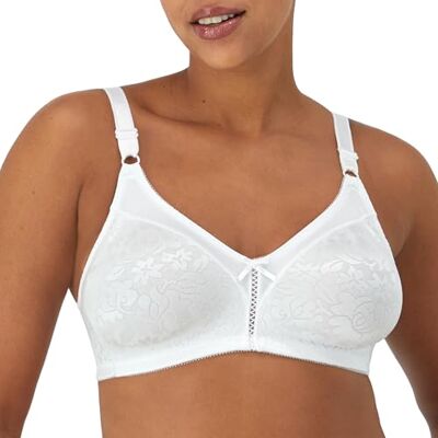 Bali Draadloze kanten beha met dubbele ondersteuning voor dames, met bandjes die op hun plaats blijven, volledige dekking, Wit, 75B Bali Draadloze kanten beha met dubbele ondersteuning voor dames, met bandjes die op hun plaats blijven, volledige dekking, Wit, 75B