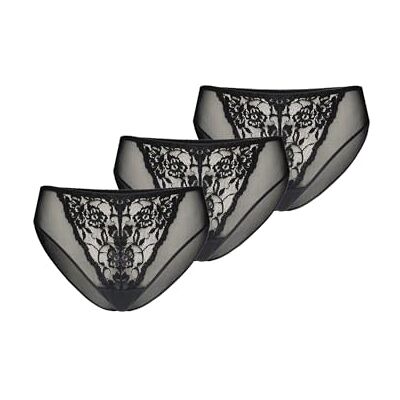 Teyli 3-pack slips voor dames, mesh-slip, bloemenkant, volledig comfortabel, ademend, rekbaar, 3 stuks, glamour, Zwart, 38 Teyli 3-pack slips voor dames, mesh-slip, bloemenkant, volledig comfortabel, ademend, rekbaar, 3 stuks, glamour, Zwart, 38