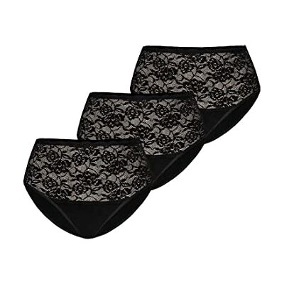 Teyli Damesslip tailleslip katoen hoge taille met kant 3-pack, zwart, XL Teyli Damesslip tailleslip katoen hoge taille met kant 3-pack, zwart, XL