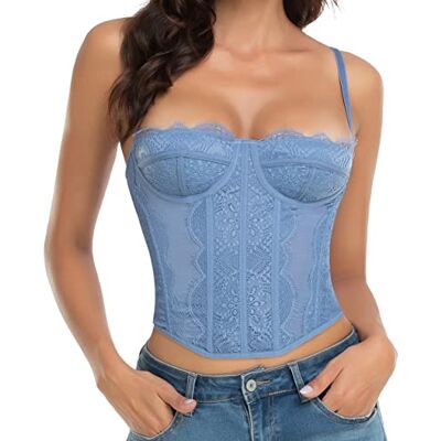 Raxnode Lace Bustier Corset Tops for Women Sexy Going Out Party Club Top with Buckle Raxnode Lace Bustier Corset Tops for Women Sexy Going Out Party Club Top with Buckle