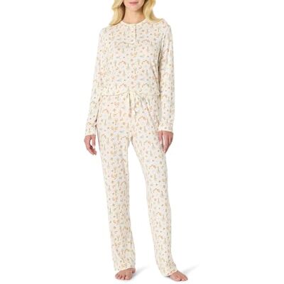 Amazon Essentials x Sofia Grainge Henley pyjamaset voor dames, lange mouwen, Ivoor eekhoorn picknick, XXL Amazon Essentials x Sofia Grainge Henley pyjamaset voor dames, lange mouwen, Ivoor eekhoorn picknick, XXL
