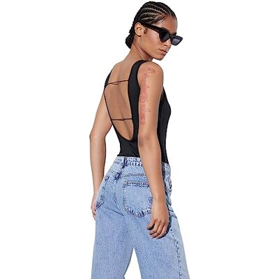 Trendyol Vrouwen Vrouw Plain Knit Bodysuit Bodystocking, Zwart, M Trendyol Vrouwen Vrouw Plain Knit Bodysuit Bodystocking, Zwart, M