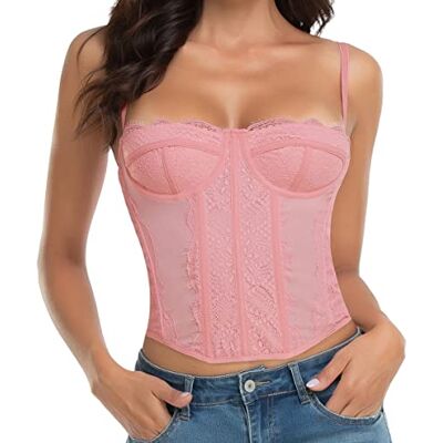 Raxnode Lace Bustier Corset Tops for Women Sexy Going Out Party Club Top with Buckle Raxnode Lace Bustier Corset Tops for Women Sexy Going Out Party Club Top with Buckle