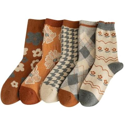 FORJMMP 5/10 paar wollen sokken voor vrouwen dikke gebreide vintage schattige bloemen crew sokken, 5 paar-oranje bloemen, 5-9 FORJMMP 5/10 paar wollen sokken voor vrouwen dikke gebreide vintage schattige bloemen crew sokken, 5 paar-oranje bloemen, 5-9