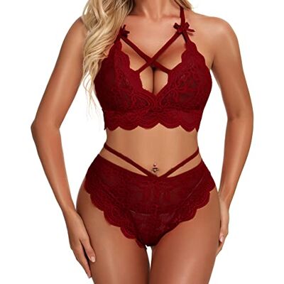 Namifin Vrouwen Lingerie Set Kant Bralette En Panty Set Strappy Kant Lingerie, Wijn Rood, L Namifin Vrouwen Lingerie Set Kant Bralette En Panty Set Strappy Kant Lingerie, Wijn Rood, L