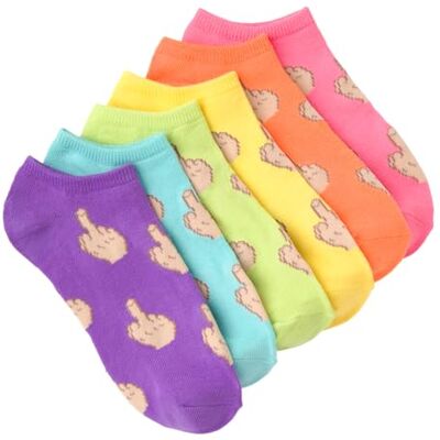K BELL K. Bell Socks Dames 6 Pack Novelty No Show Low Cut Sokken, Neon Roze, one size K BELL K. Bell Socks Dames 6 Pack Novelty No Show Low Cut Sokken, Neon Roze, one size