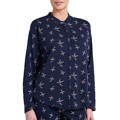 Schiesser Dames slaapshirt lange mouwen pyjama top, Met blauwe patroon., 42 Schiesser Dames slaapshirt lange mouwen pyjama top, Met blauwe patroon., 42