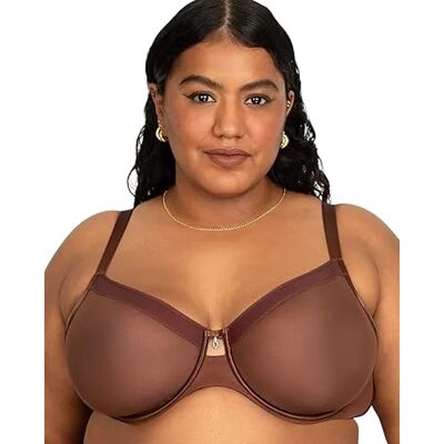 Curvy Couture Doorzichtig net, ongevoerde beugel, sexy ondersteunende grote maten, beha met volledige bedekking, chocolade, 95C Curvy Couture Doorzichtig net, ongevoerde beugel, sexy ondersteunende grote maten, beha met volledige bedekking, chocolade, 95C
