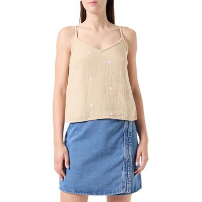 PIECES Pcmaya Slip Top, Safari/detail: helderwitte geborduurde bloemen, M PIECES Pcmaya Slip Top, Safari/detail: helderwitte geborduurde bloemen, M