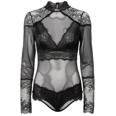 PIECES Pcjora Xmas High Neck Ls Bodystocking, zwart, M PIECES Pcjora Xmas High Neck Ls Bodystocking, zwart, M