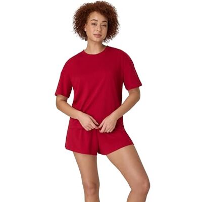 Hanes Originals Supersoft Boxy T-shirt & Sleep Shorts Set, Comfywear Lounge/Sleepwear Pyjamaset (verpakking van 2), rozerood/rozerood, M Hanes Originals Supersoft Boxy T-shirt & Sleep Shorts Set, Comfywear Lounge/Sleepwear Pyjamaset (verpakking van 2), rozerood/rozerood, M