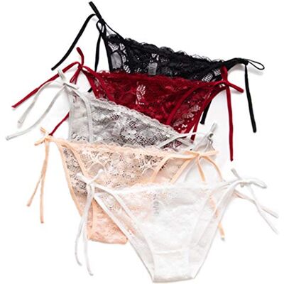 HTRUIYA 5-pack damesbroekjes met zijstropdas, wilde kanten bikini, verstelbaar G-string, ondergoed (veelkleurig), eenheidsmaat HTRUIYA 5-pack damesbroekjes met zijstropdas, wilde kanten bikini, verstelbaar G-string, ondergoed (veelkleurig), eenheidsmaat