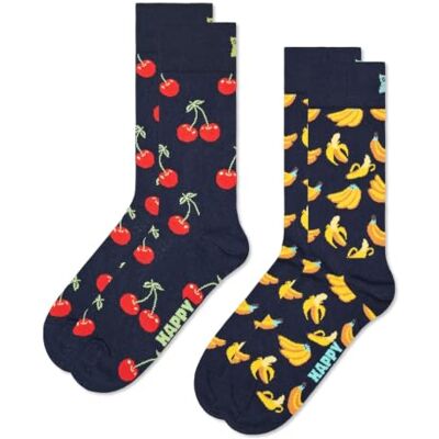 Happy Socks 2-Pack Classic Cherry Katoen Sokken Unisex Marineblauw 36-40 Happy Socks 2-Pack Classic Cherry Katoen Sokken Unisex Marineblauw 36-40