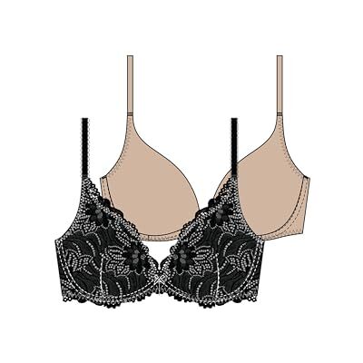 DORINA Angie Push-up-beha met diepe hals, kant en microvezel, met beugels, verstelbare bandjes, afneembare pads, wit en beige, 2-pack, wit/beige, 75A DORINA Angie Push-up-beha met diepe hals, kant en microvezel, met beugels, verstelbare bandjes, afneembare pads, wit en beige, 2-pack, wit/beige, 75A
