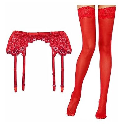 Lidogirl Sultry Nights jarretellegordel met kousen voor dames, Rood, One Size Lidogirl Sultry Nights jarretellegordel met kousen voor dames, Rood, One Size